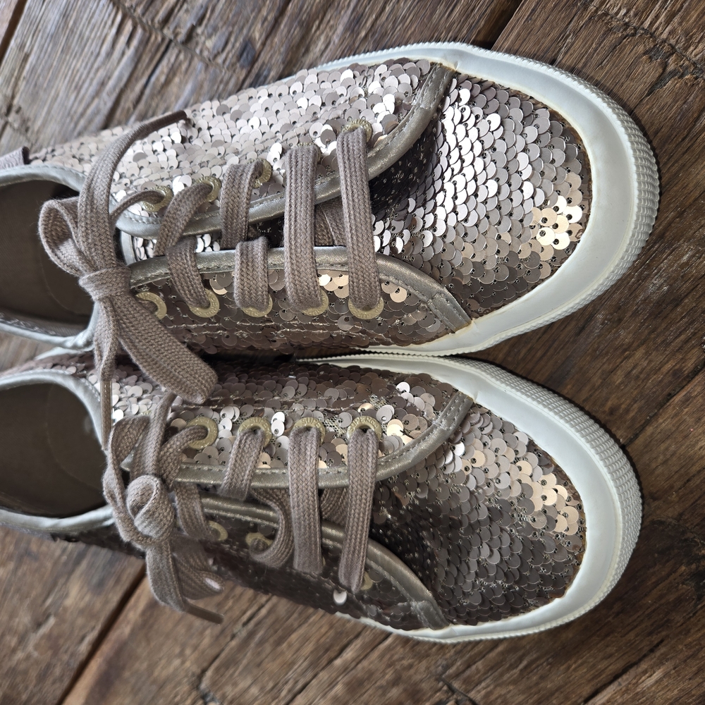 Sequin Lace-Up Sneakers SUPERGA size 36 Like NEW!!